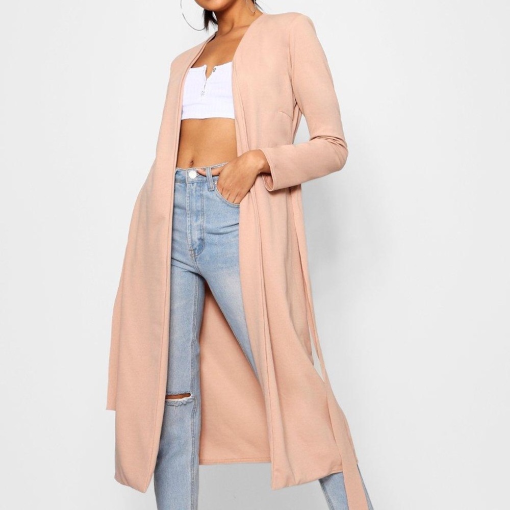 Boohoo beige tie up duster